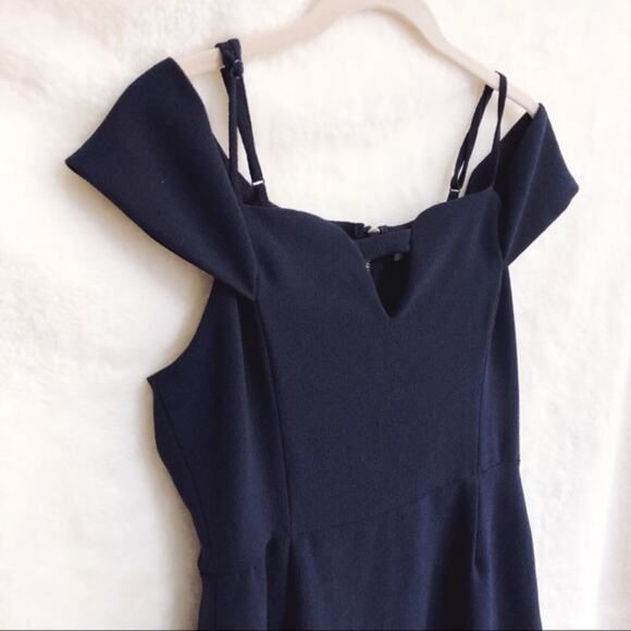 Storee Navy Blue Off-Shoulder Zip-Up Formal Dress - Picture 8 of 13